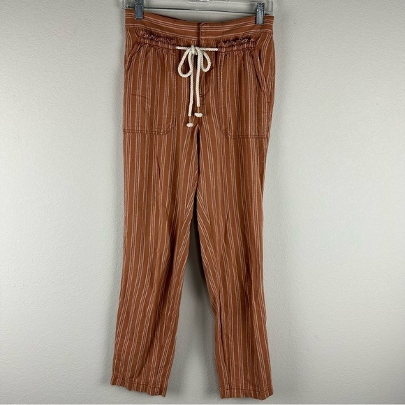 Anthropologie Terracotta Orange Striped Seashore Beach Linen Cotton Pants XS - Picture 1 of 8